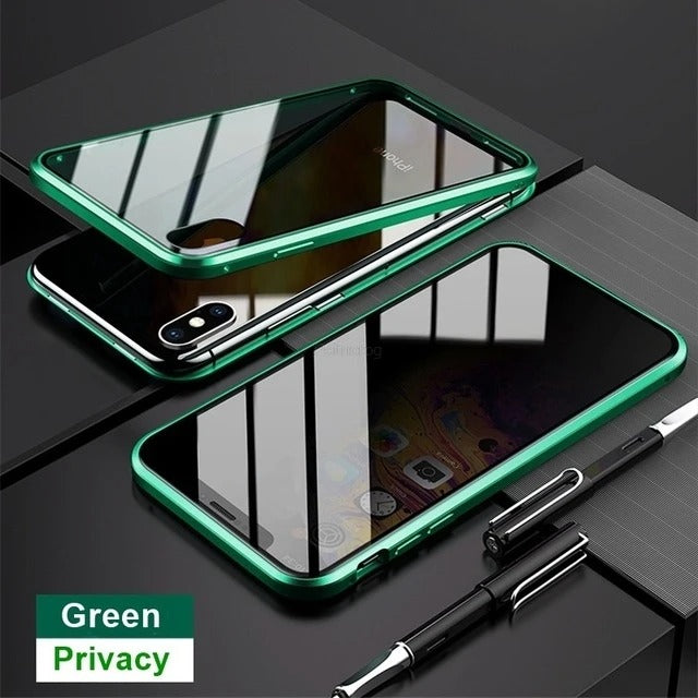 Magnetic Tempered Glass Privacy Metal Case For iphone 15 14 13 12 XR 360 Magnet Antispy Protective Cover
